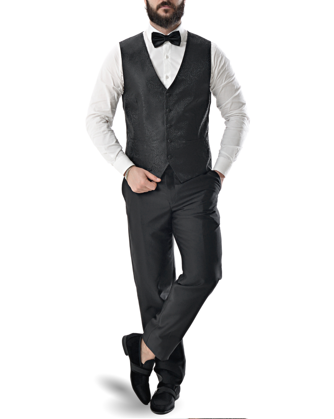 Abito completo giacca pantalone e gilet nero lucido