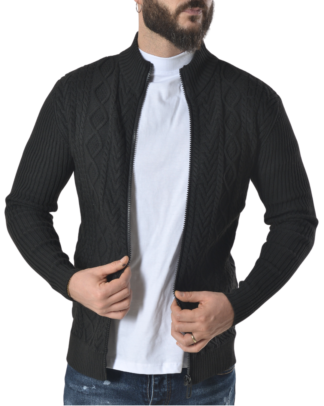 Cardigan con tessuto lavorato tinta unita art 9956 nero