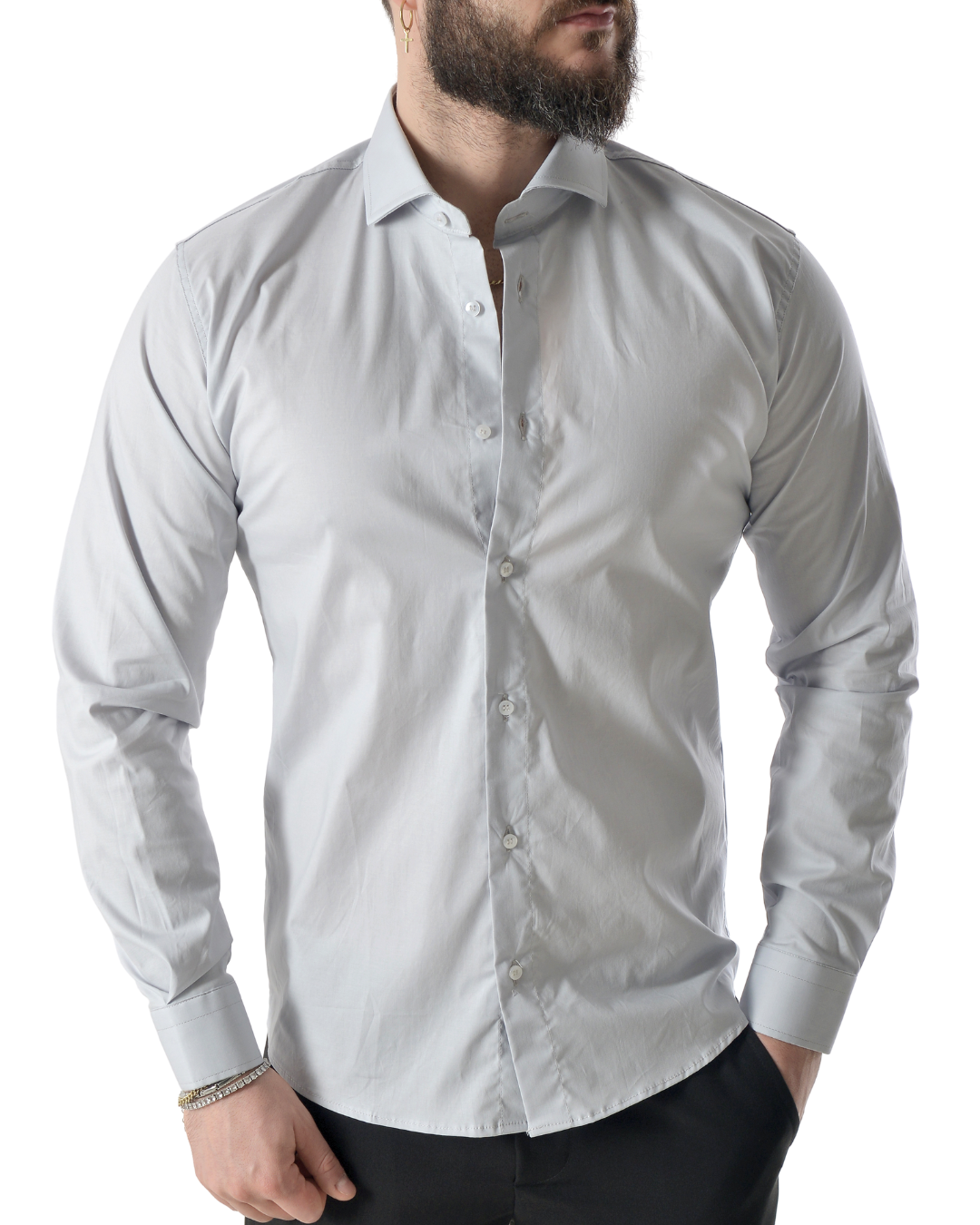 Camicia slim grigio perla