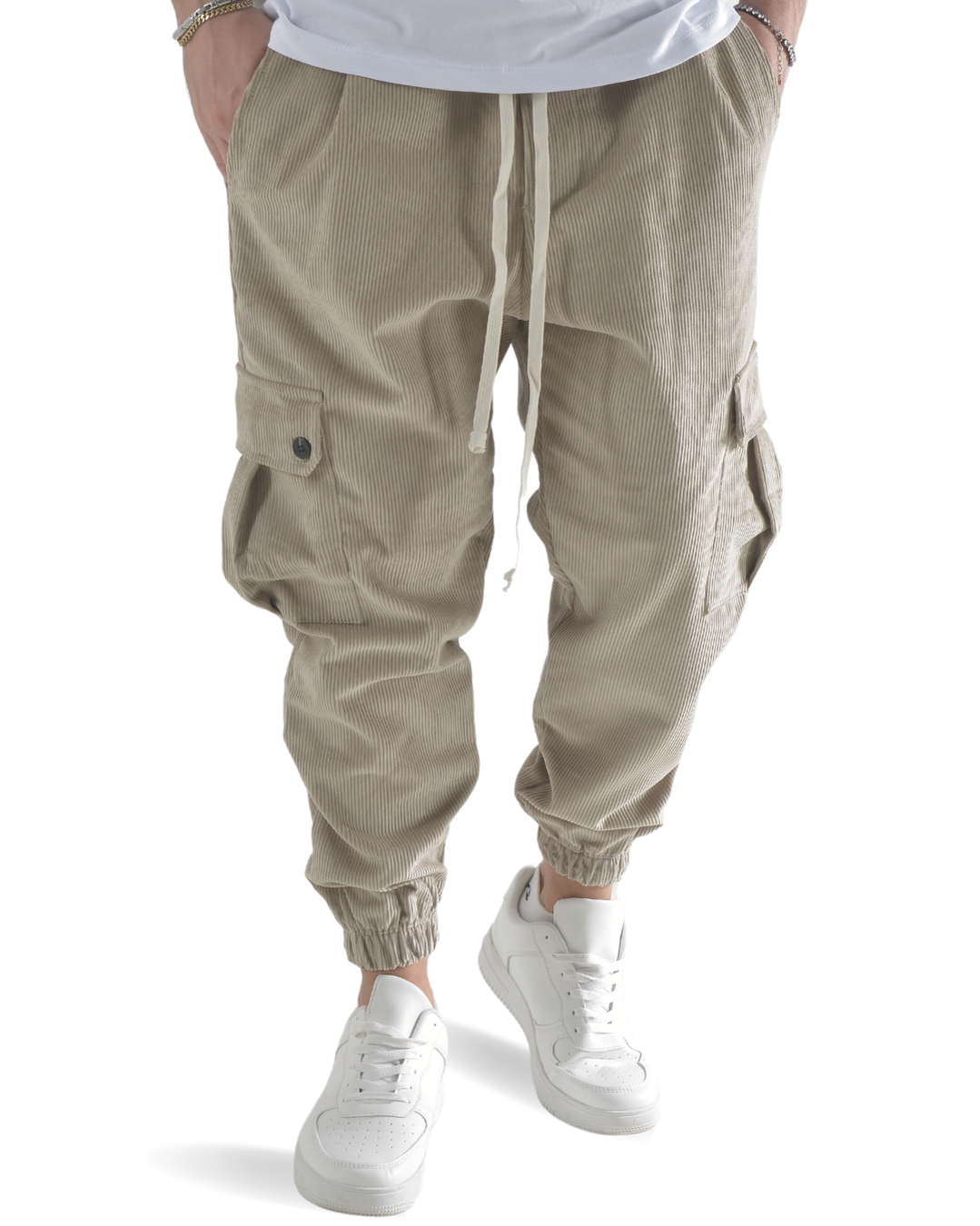 Pantalaccio cargo a costine vellutato beige art 9151