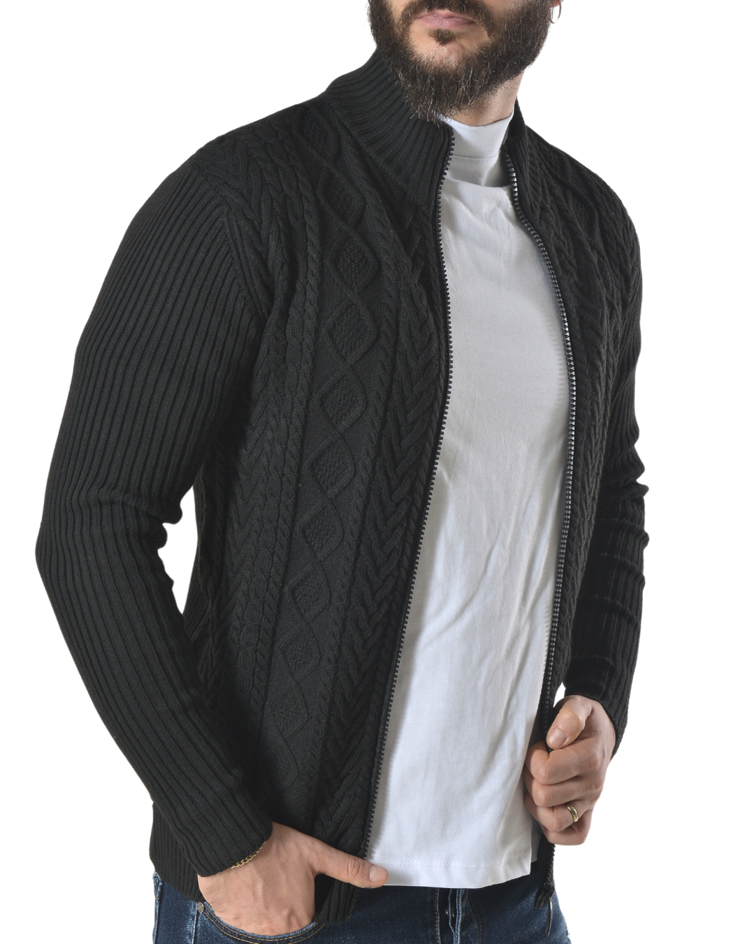 Cardigan con tessuto lavorato tinta unita art 9956 nero