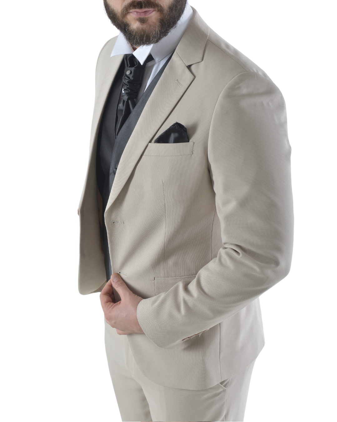 Abito completo elegante con gilet e cravattone art slim beige