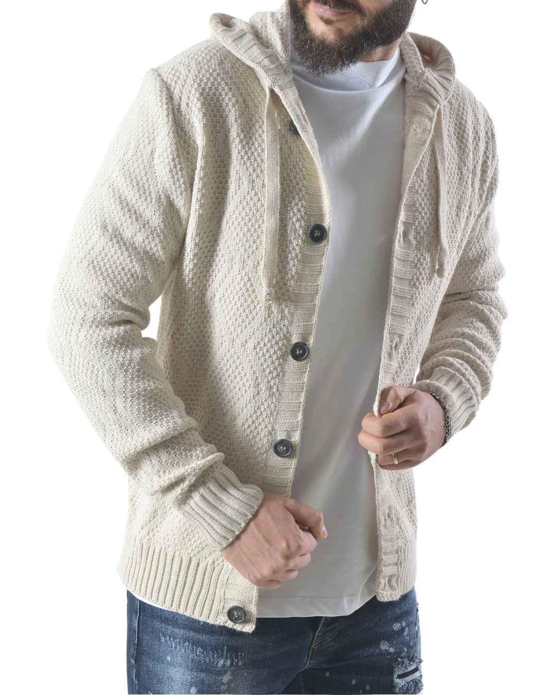 Cardigan giacca con cappuccio art 140 crema