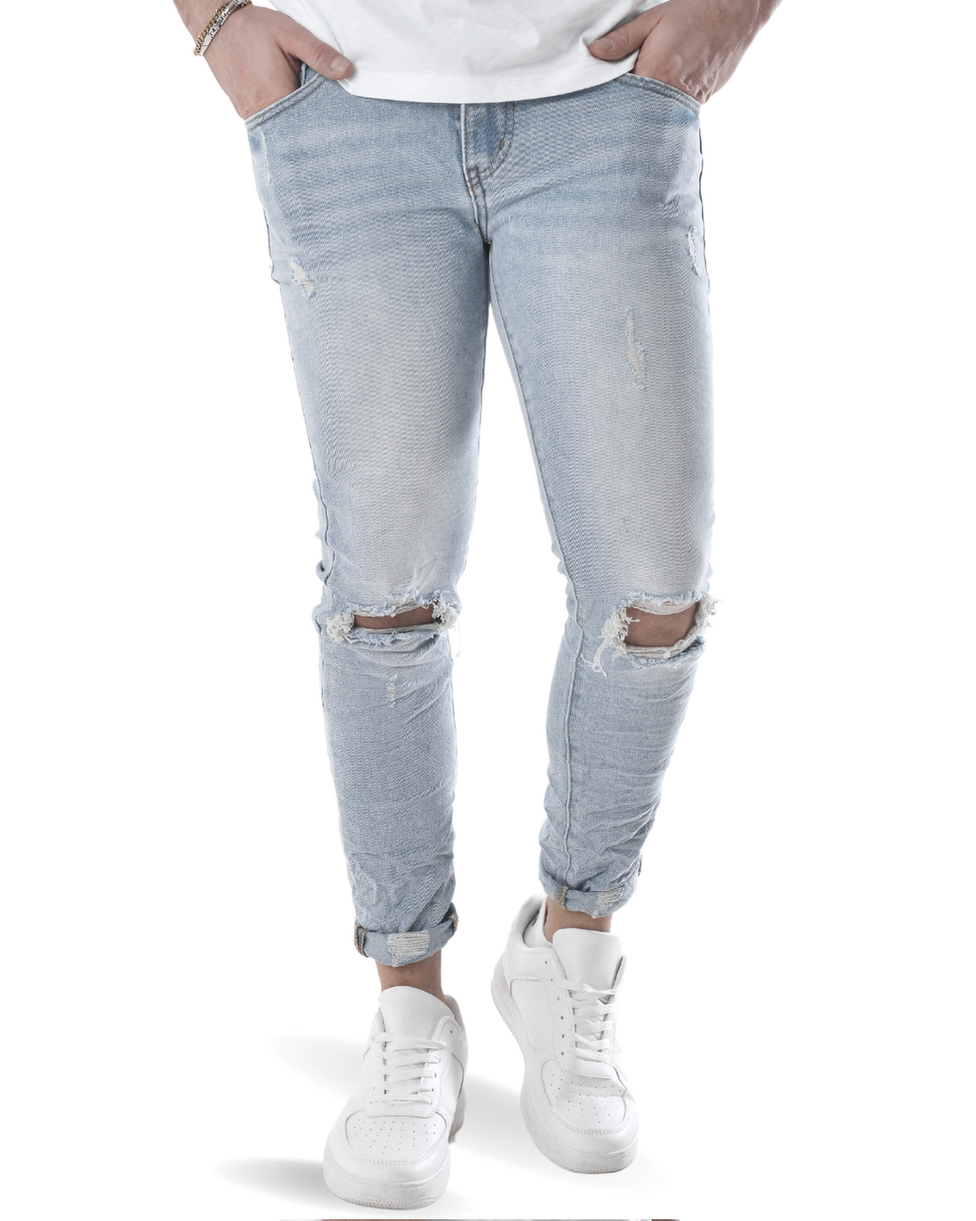 Jeans slim con strappi sul ginocchio YX5141