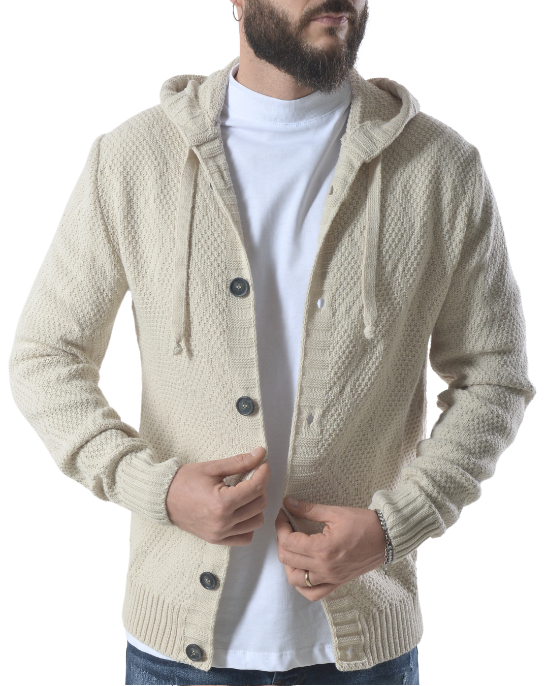 Cardigan giacca con cappuccio art 140 crema