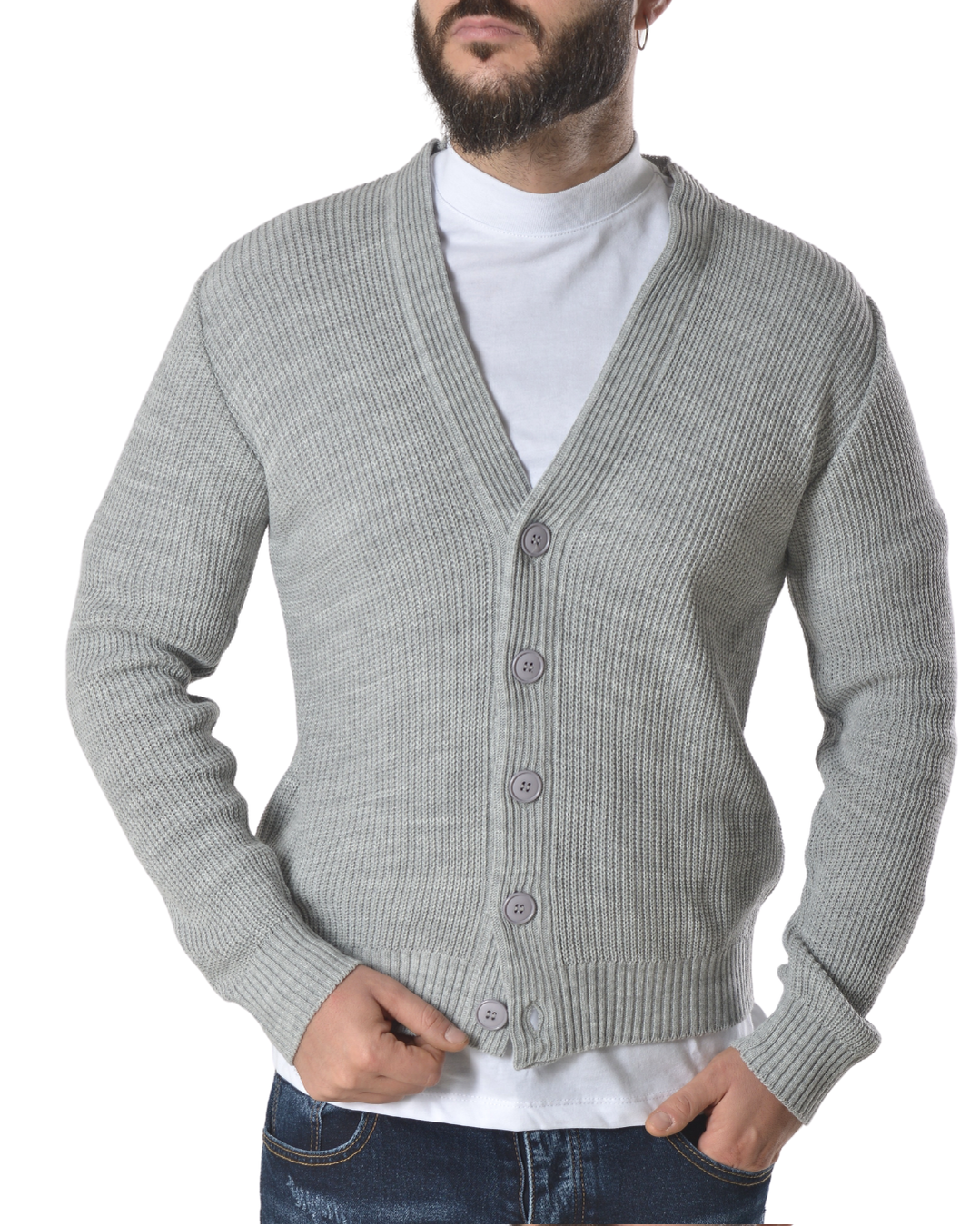 Cardigan tinta unita art 1006 grigio chiaro