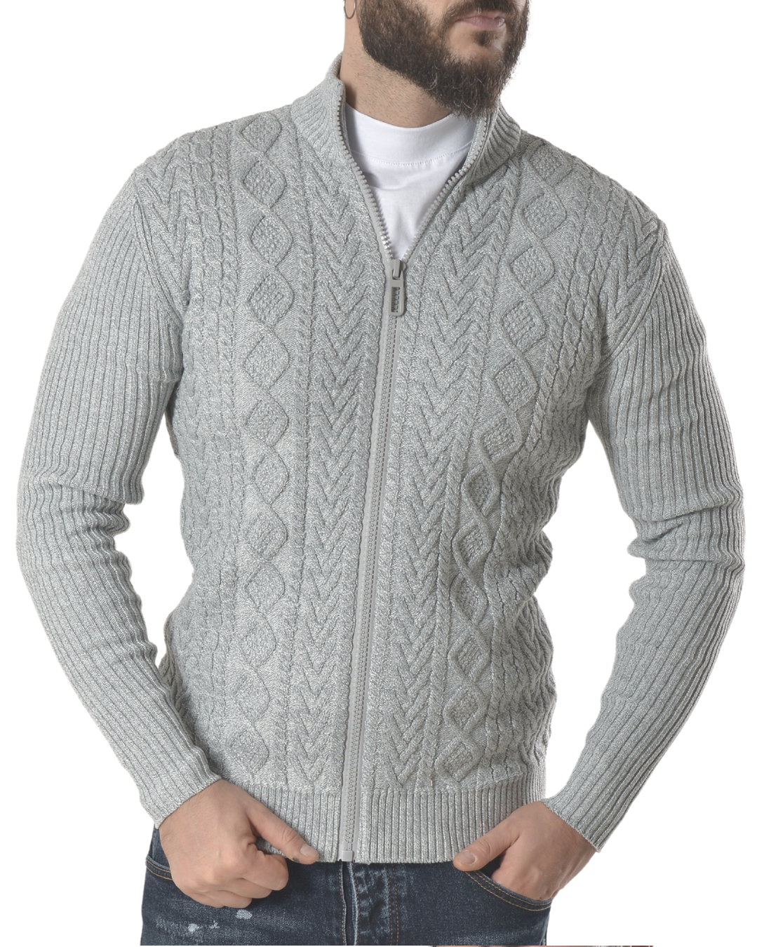 Cardigan con tessuto lavorato tinta unita art 9956 grigio chiaro