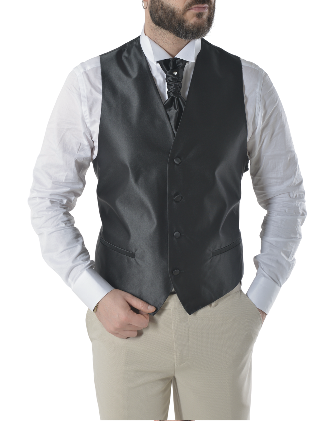 Abito completo elegante con gilet e cravattone art slim beige