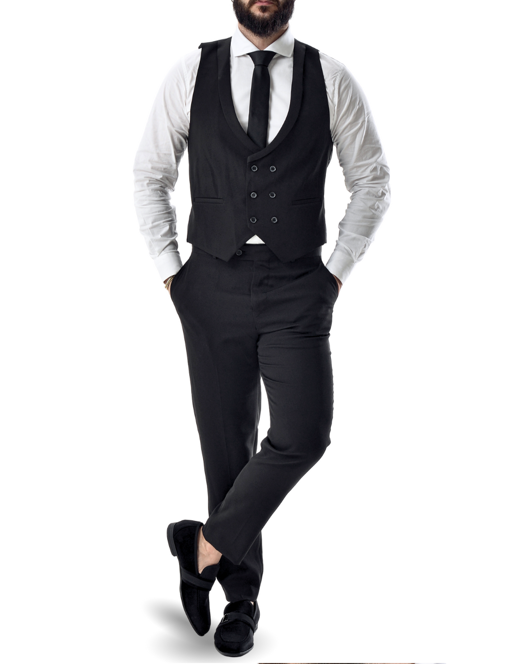 Abito completo giacca pantalone e gilet nero monaco