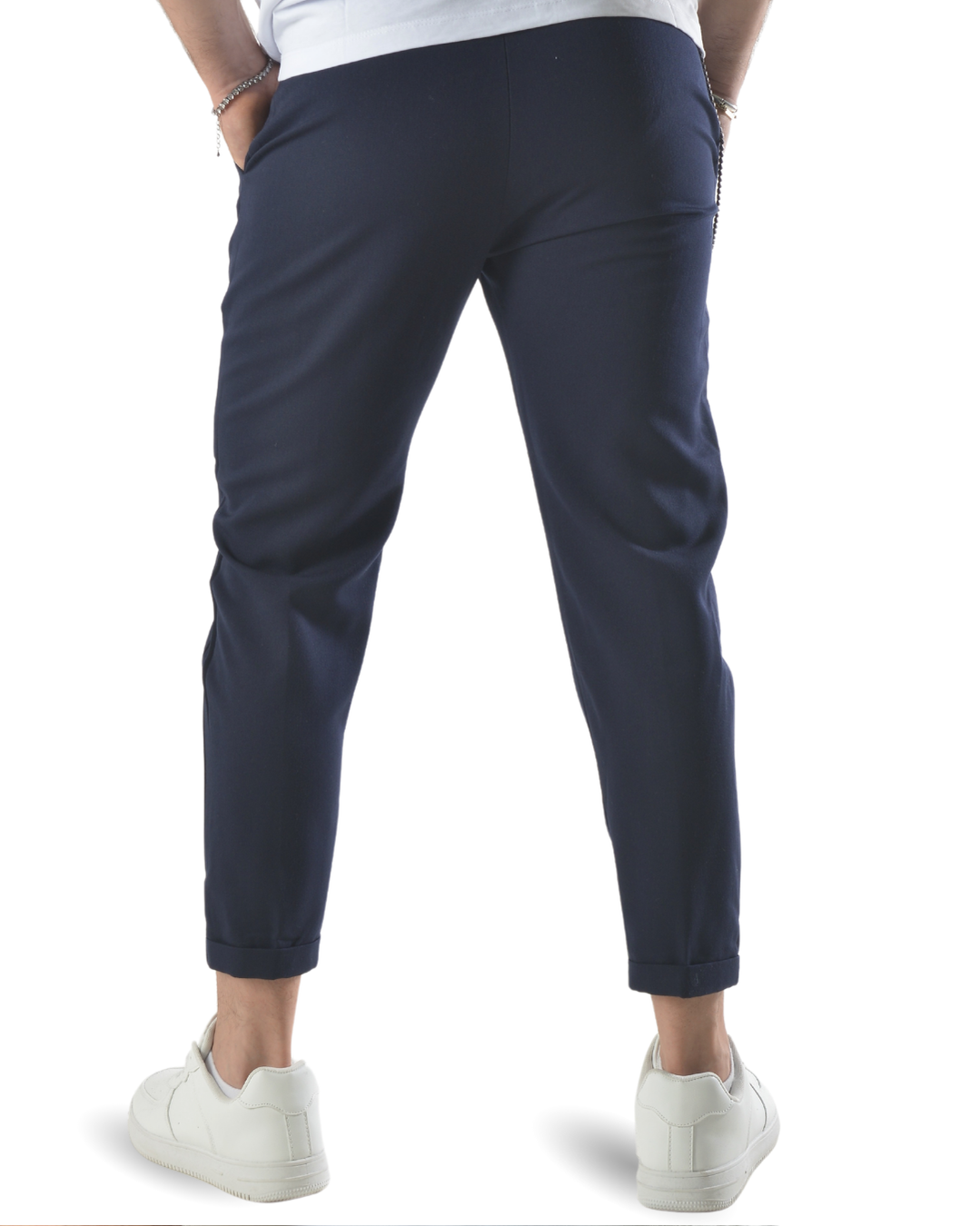 Pantalone elegante capri con catenella laterale art 8095 blu