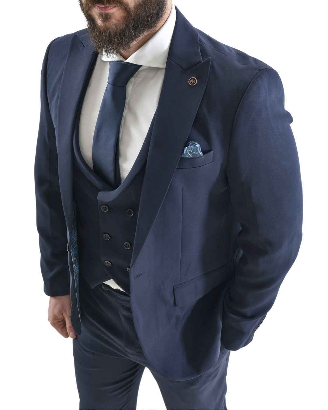 Abito completo giacca pantalone e gilet blu scuro monaco