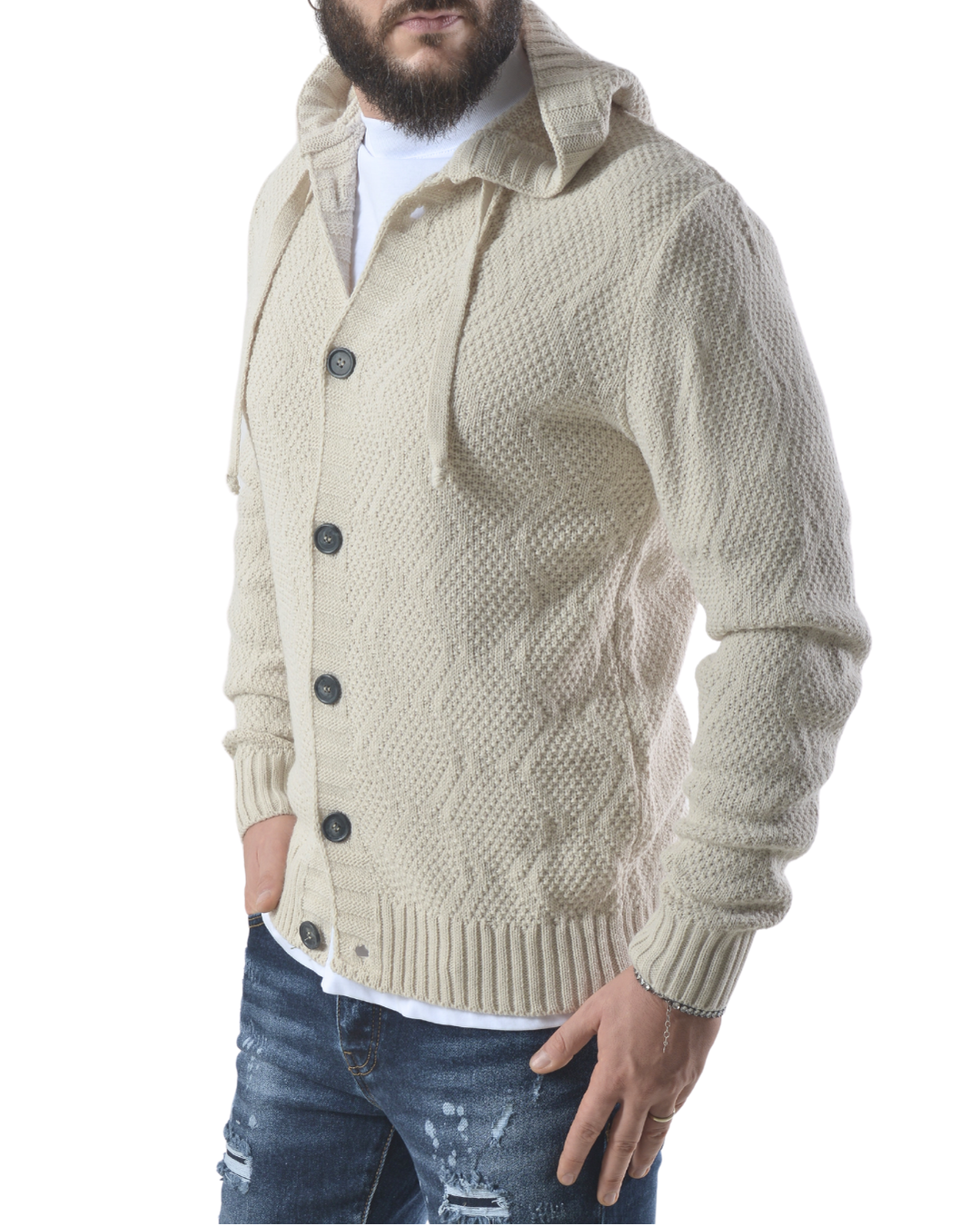 Cardigan giacca con cappuccio art 140 crema