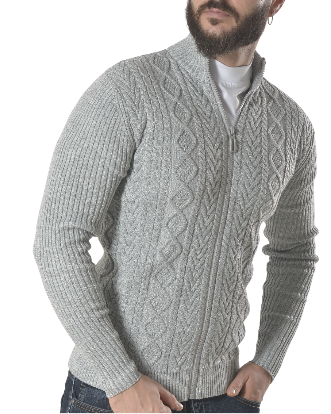 Cardigan con tessuto lavorato tinta unita art 9956 grigio chiaro