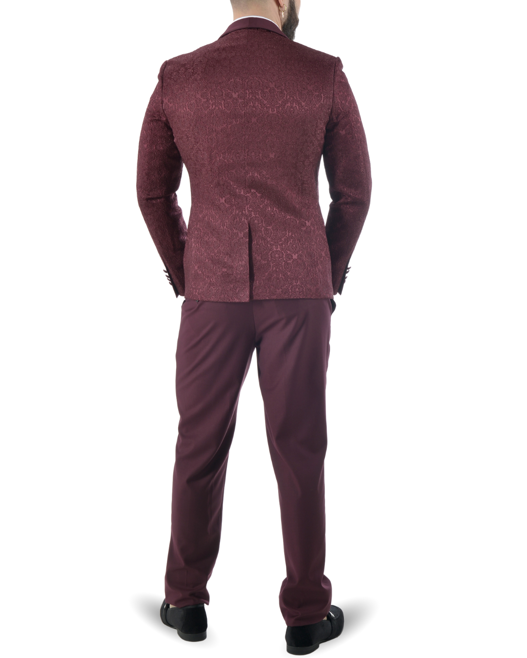 Abito completo giacca e pantalone smoking damascato bordeaux