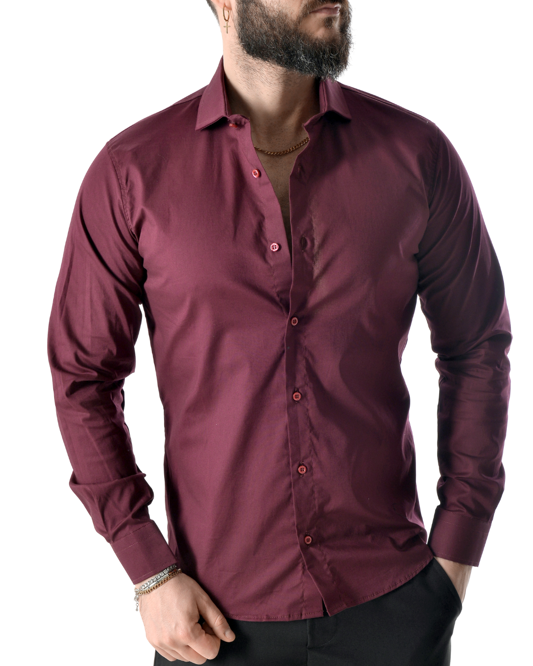 Camicia slim bordeaux