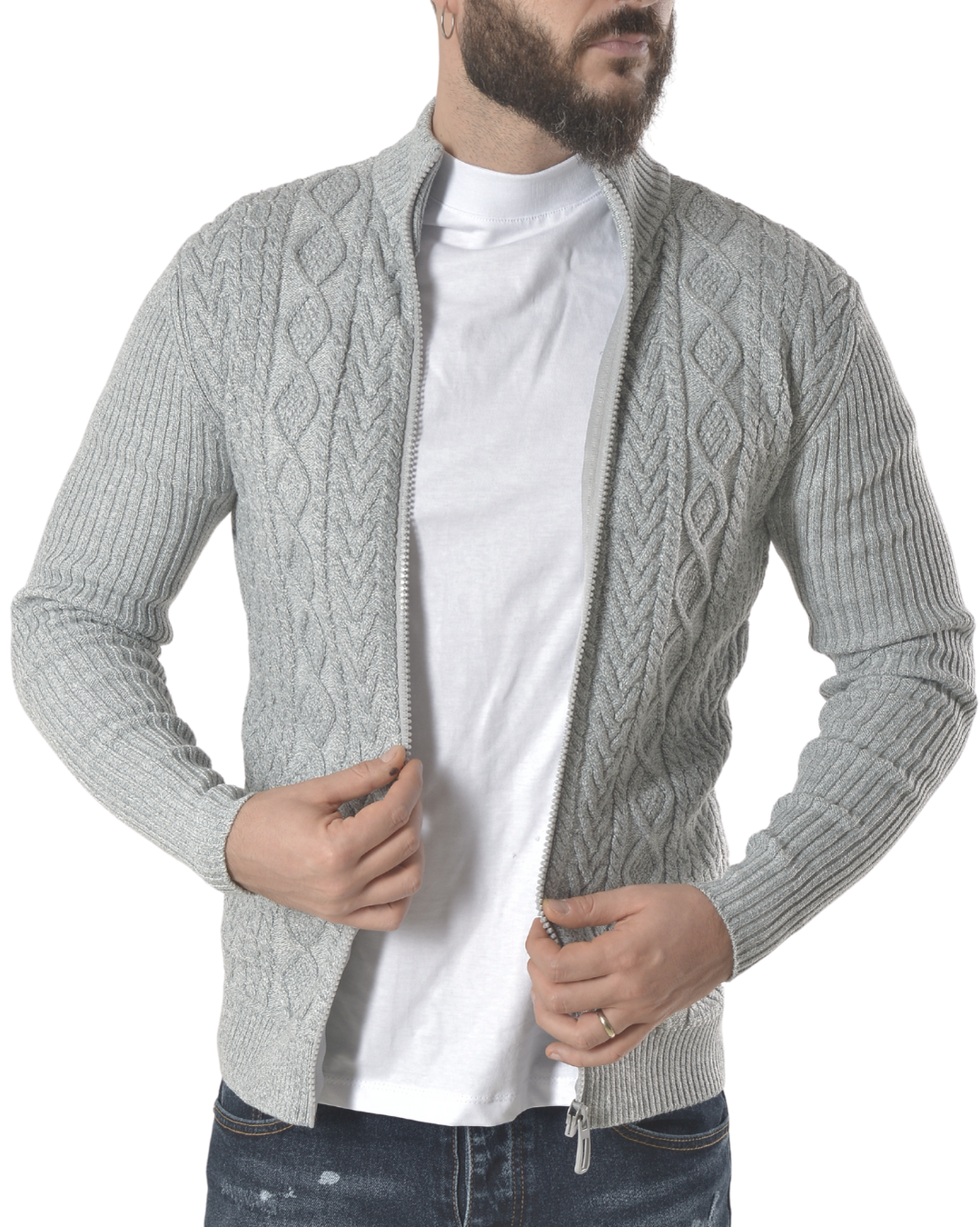 Cardigan con tessuto lavorato tinta unita art 9956 grigio chiaro