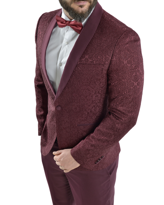 Abito completo giacca e pantalone smoking damascato bordeaux