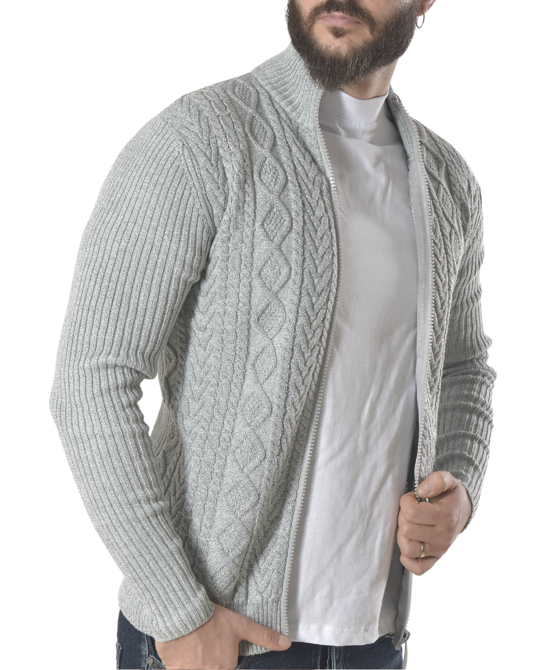 Cardigan con tessuto lavorato tinta unita art 9956 grigio chiaro