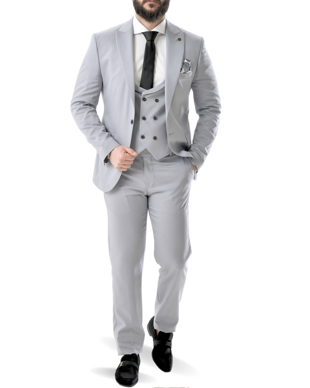 Abito completo giacca pantalone e gilet grigio chiaro dandy