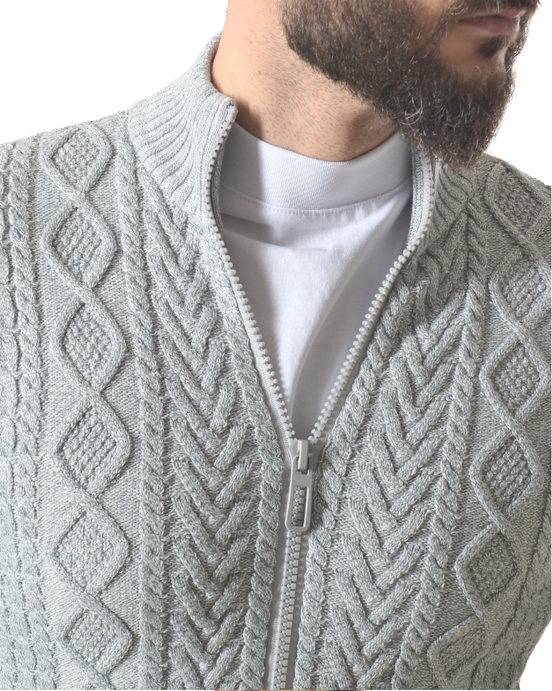 Cardigan con tessuto lavorato tinta unita art 9956 grigio chiaro