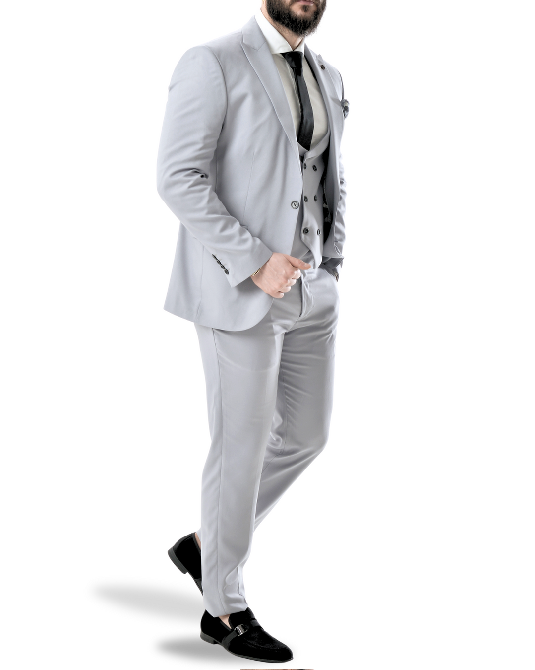 Abito completo giacca pantalone e gilet grigio chiaro dandy