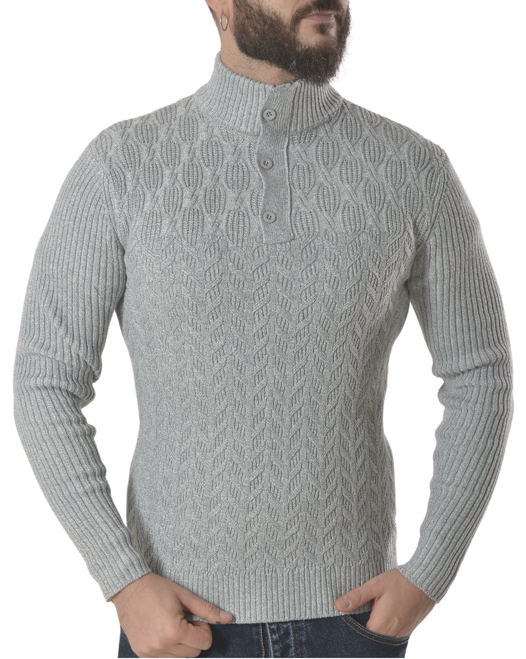 Maglia con chiusura sul collo art 8961 grigio chiaro