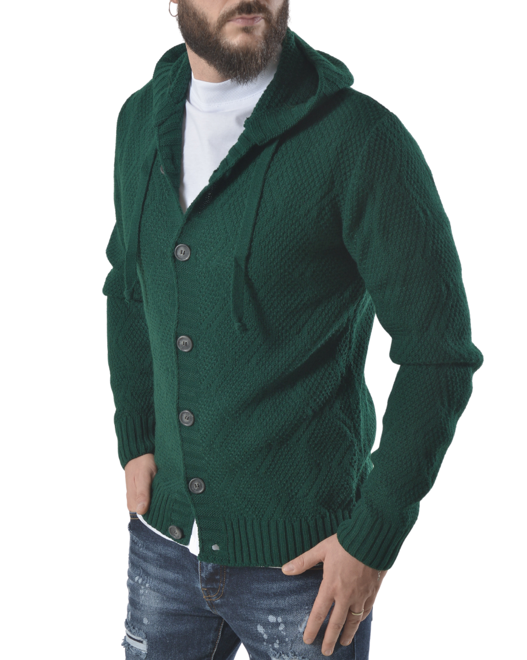 Cardigan giacca con cappuccio art 140 verde