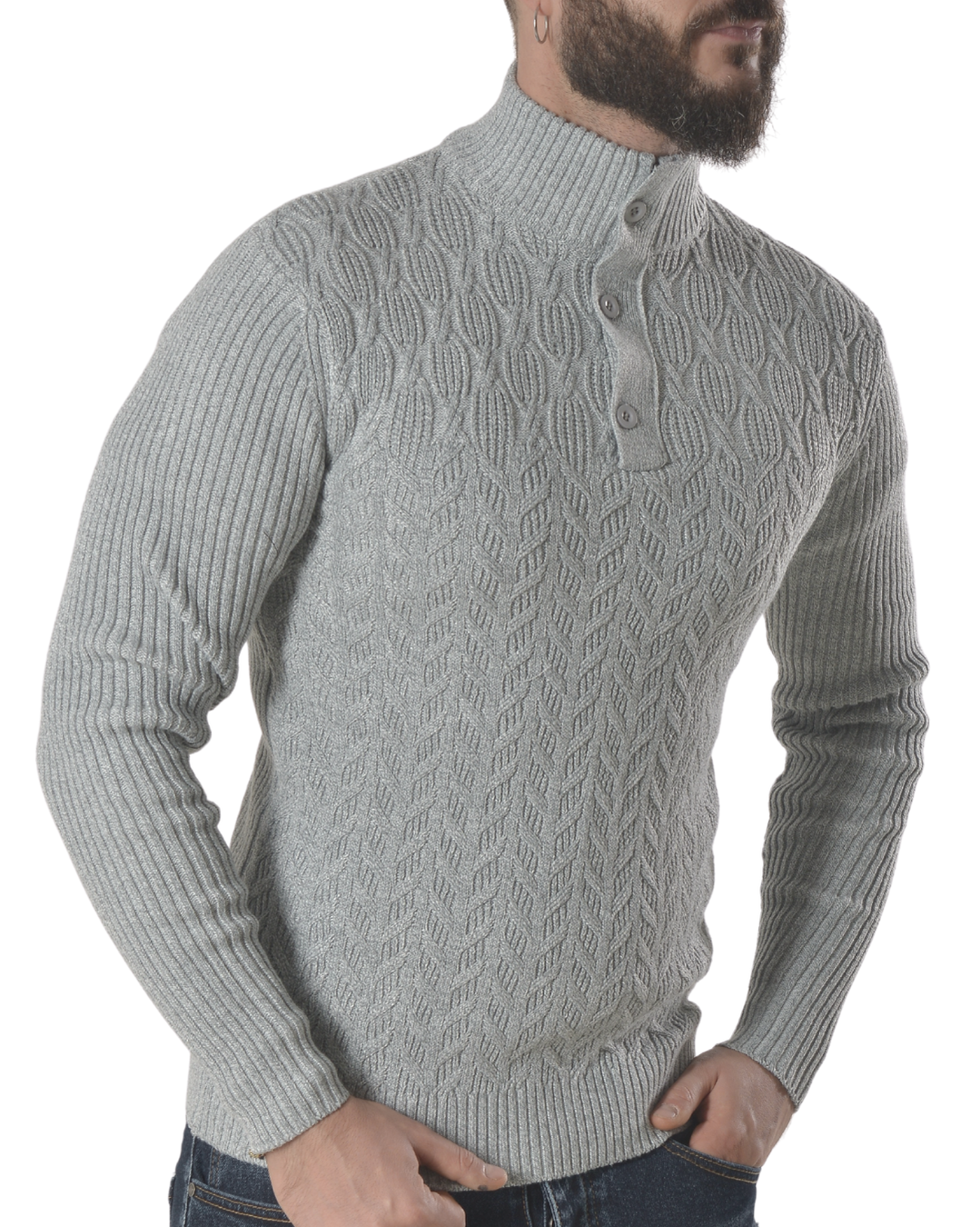 Maglia con chiusura sul collo art 8961 grigio chiaro