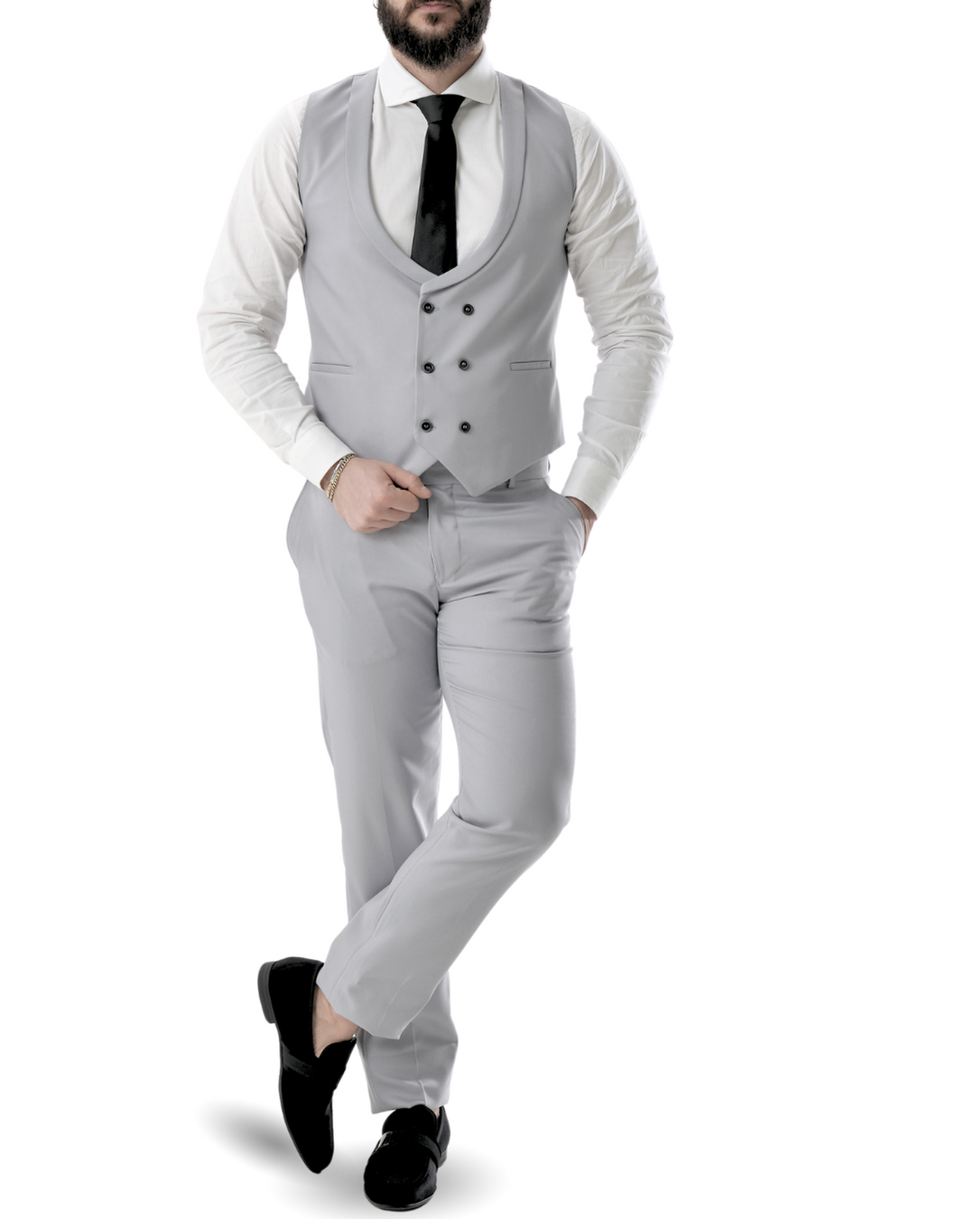 Abito completo giacca pantalone e gilet grigio chiaro dandy