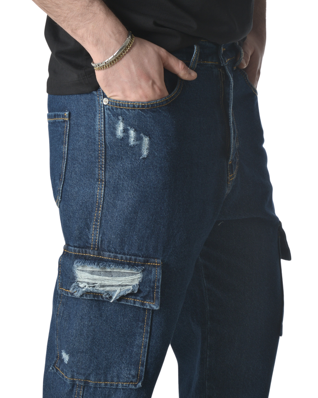 Jeans cargo art ga/2506 loose fit denim blu scuro con rotture