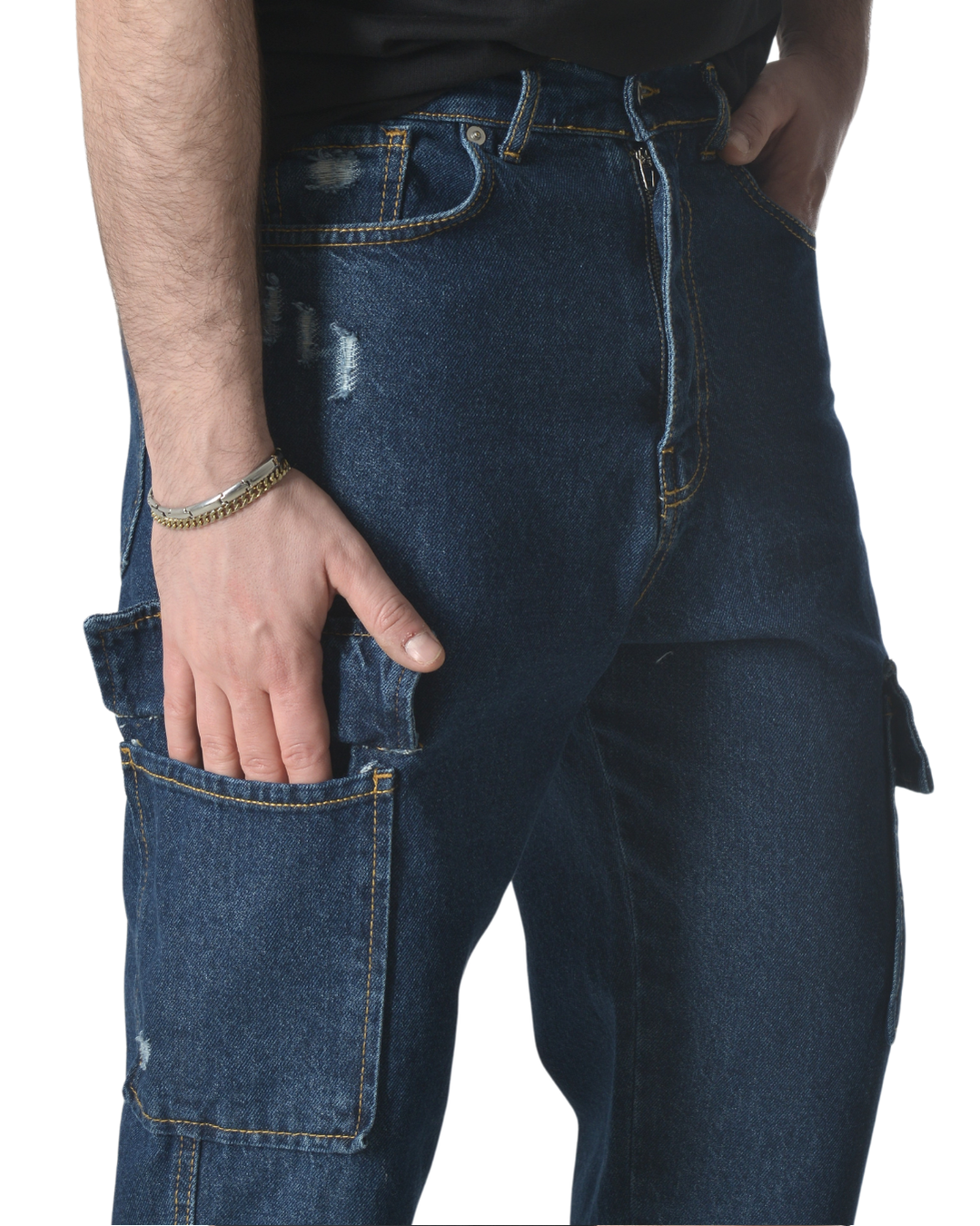 Jeans cargo art ga/2506 loose fit denim blu scuro con rotture