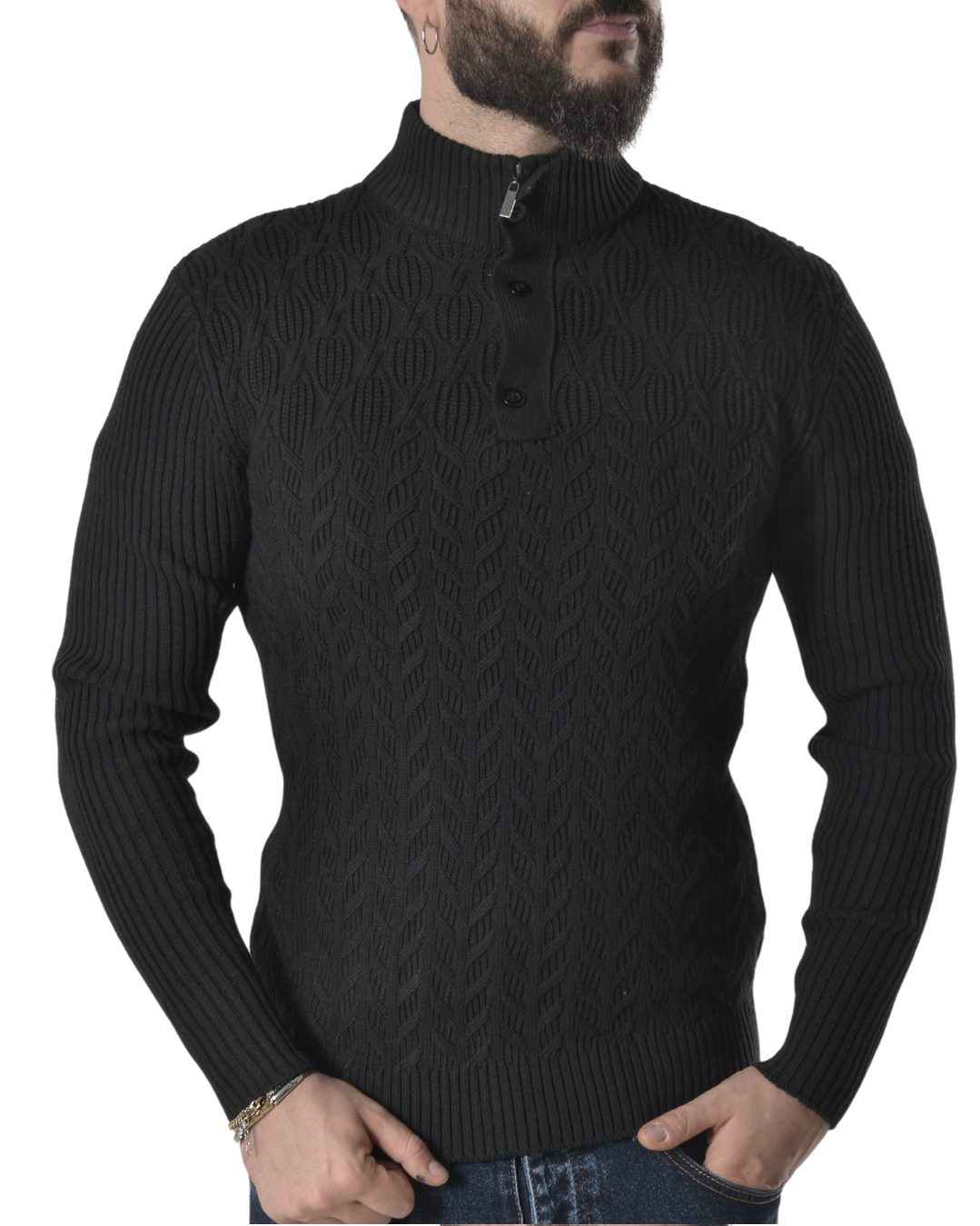 Maglia con chiusura sul collo art 8961 nera