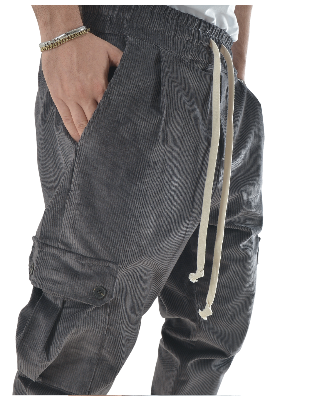 Pantalaccio cargo a costine vellutato grigio scuro art 9151