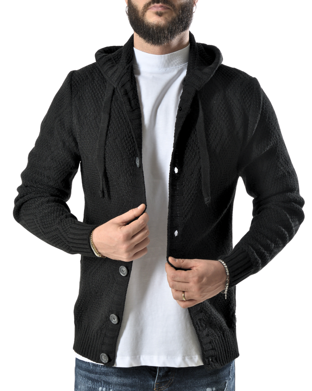 Cardigan giacca con cappuccio art 140 nero