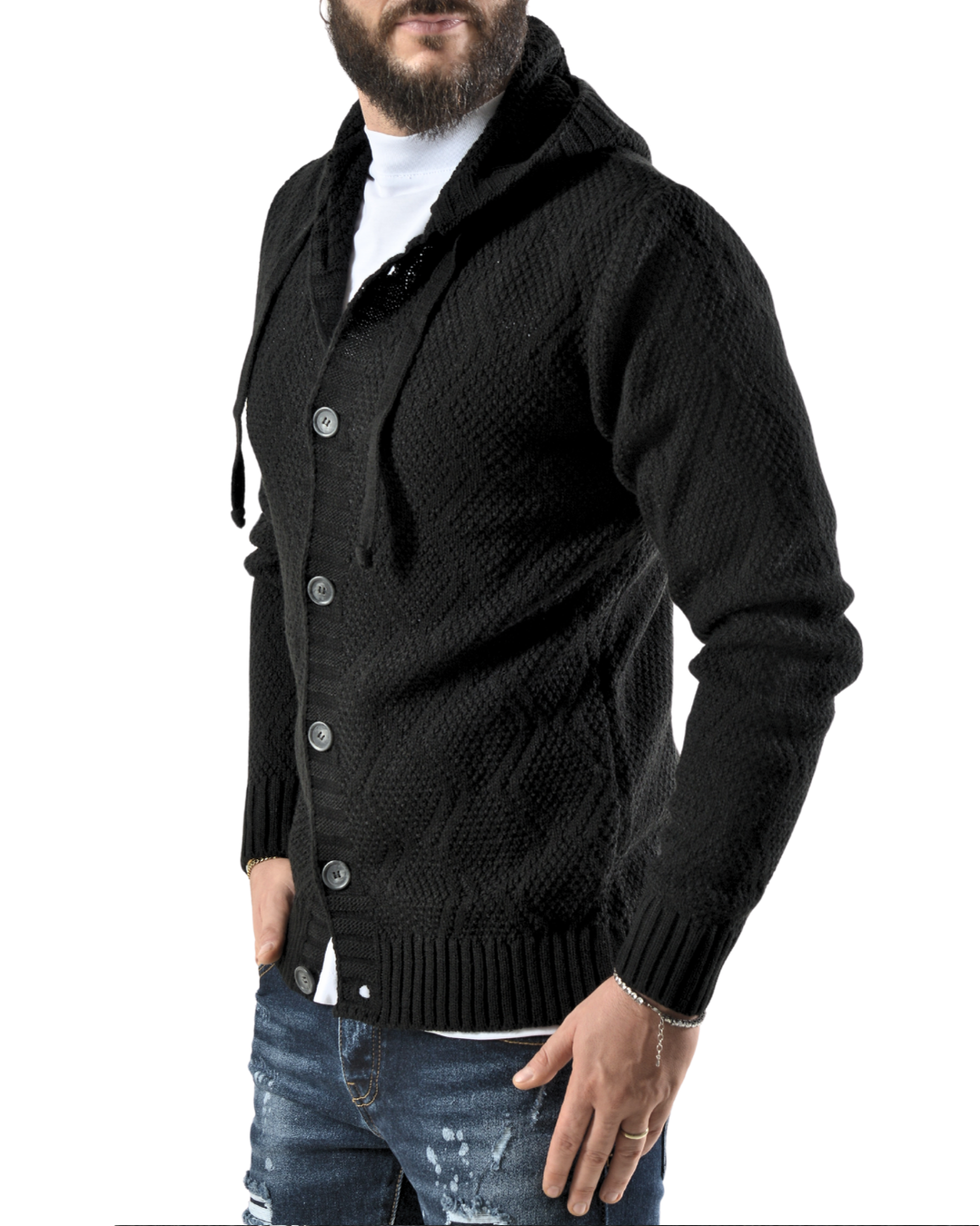 Cardigan giacca con cappuccio art 140 nero