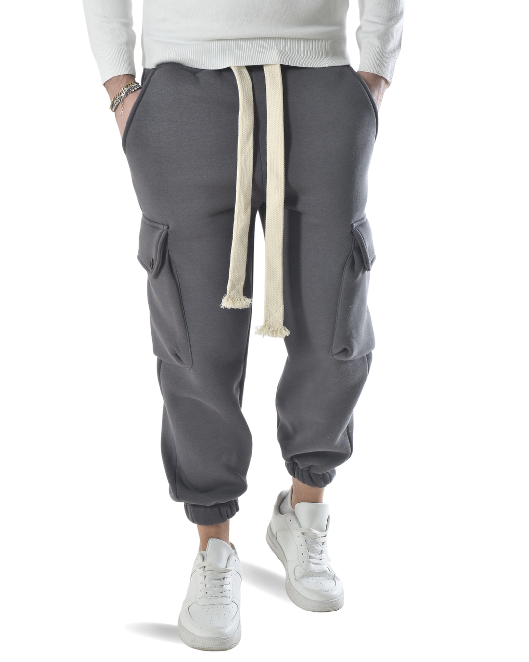 Pantalaccio tuta felpato cargo oversize art. 2034 grigio scuro