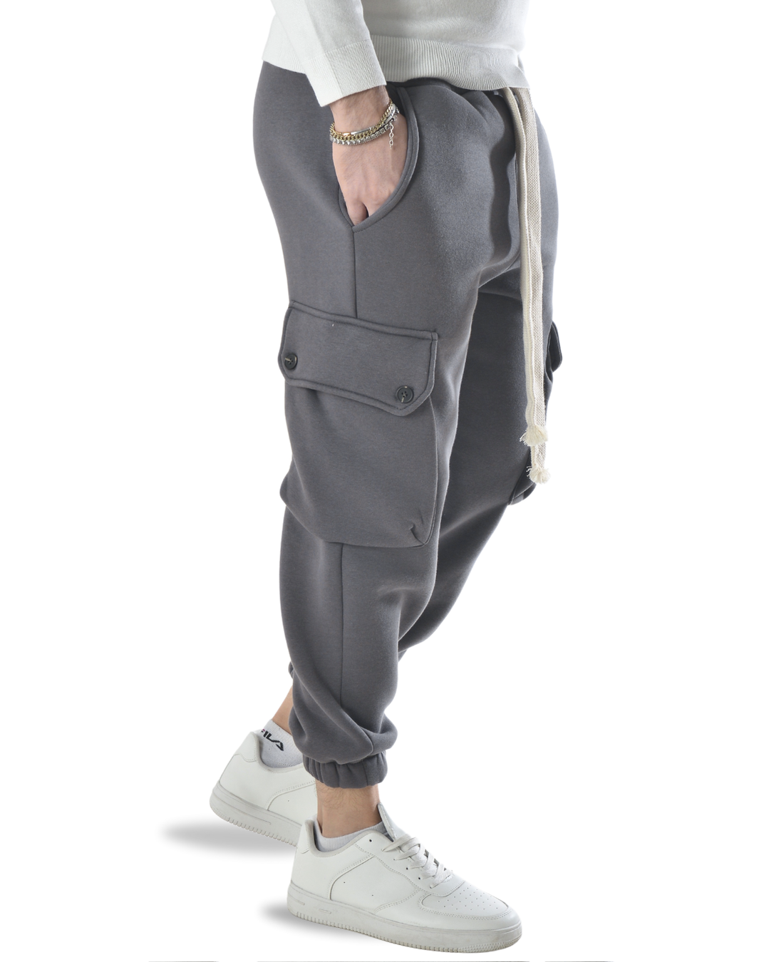 Pantalaccio tuta felpato cargo oversize art. 2034 grigio scuro