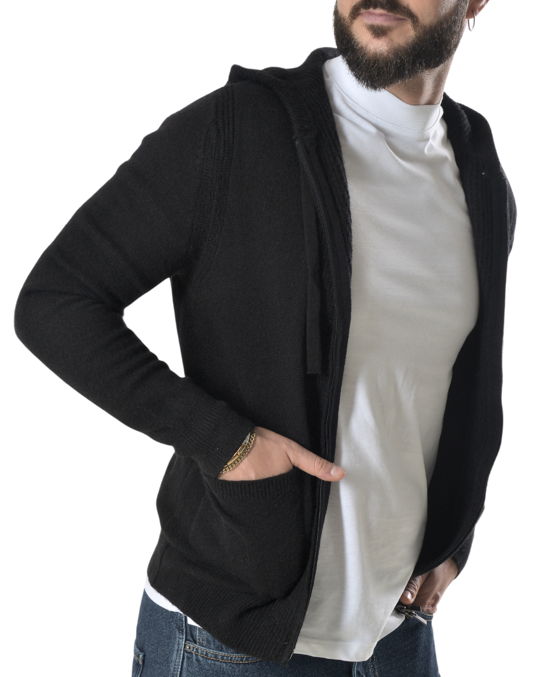 Cardigan con zip frontale art 746 nero