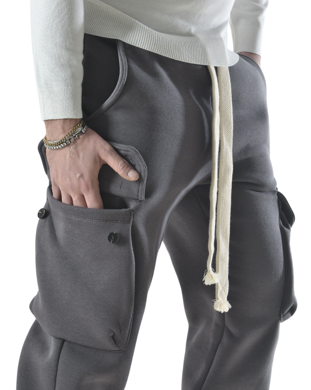 Pantalaccio tuta felpato cargo oversize art. 2034 grigio scuro