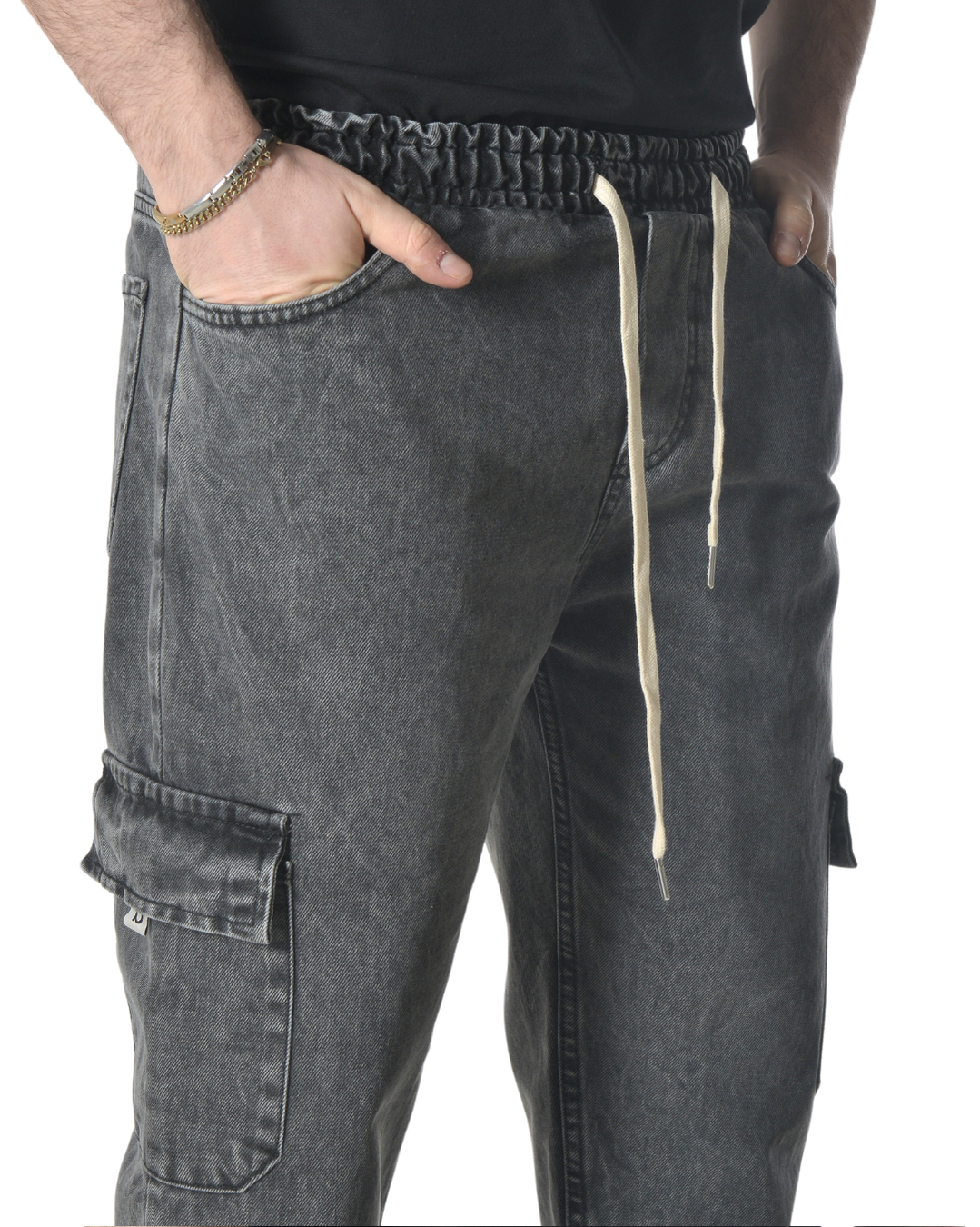 Jeans cargo art varenne loose fit denim grigio scuro