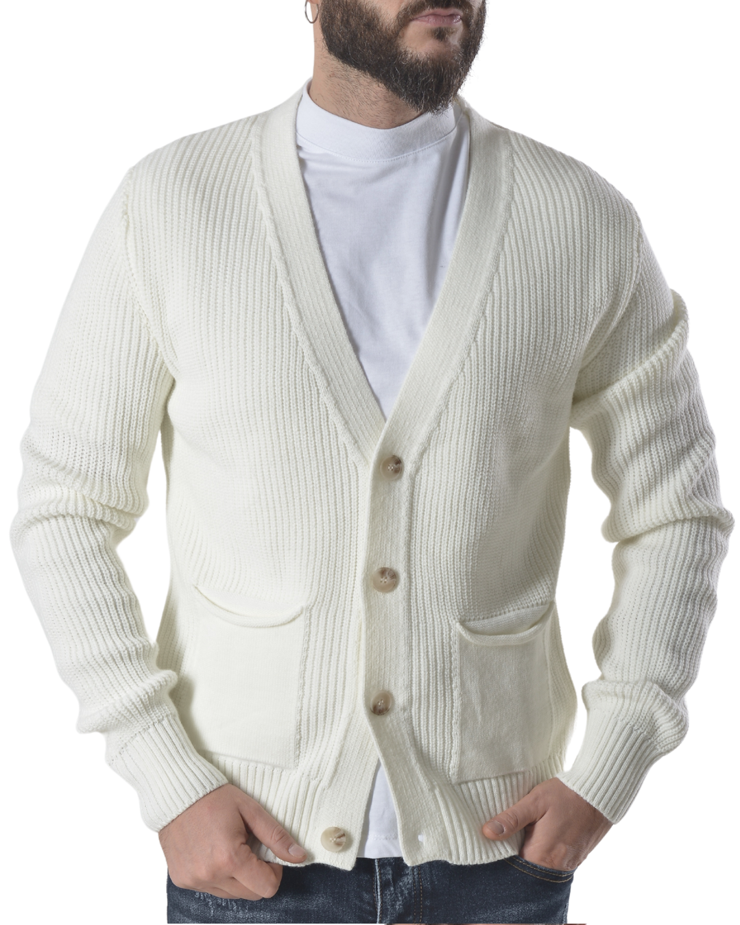 Cardigan con tasche frontali art 019 bianco panna