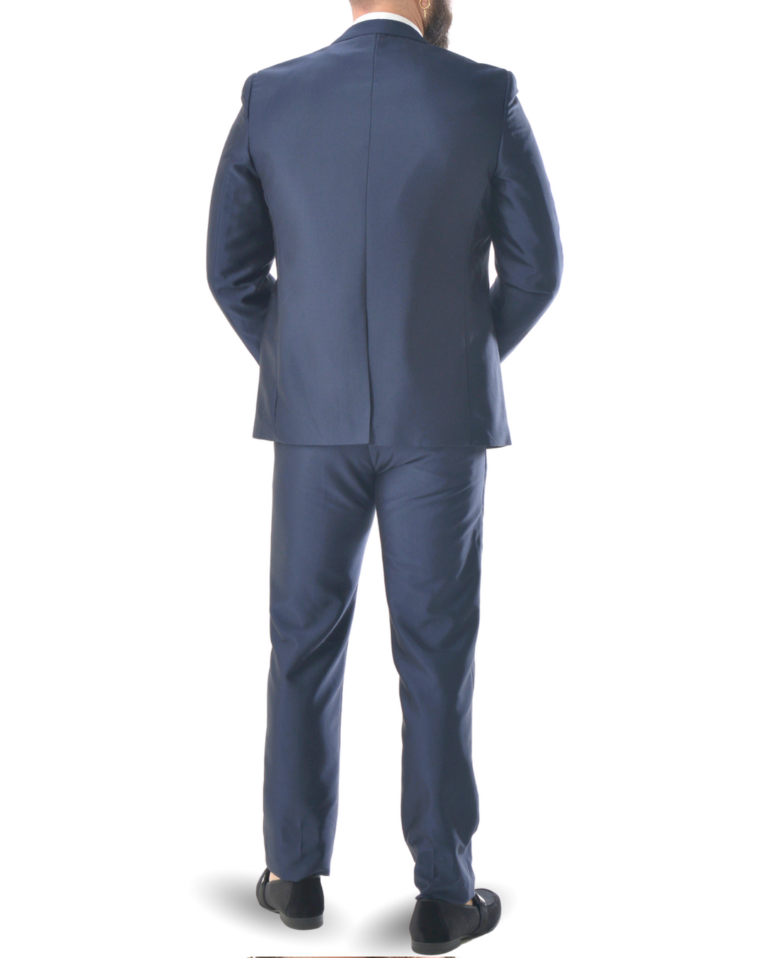 Abito completo giacca pantalone gilet e cravattone blu lucido