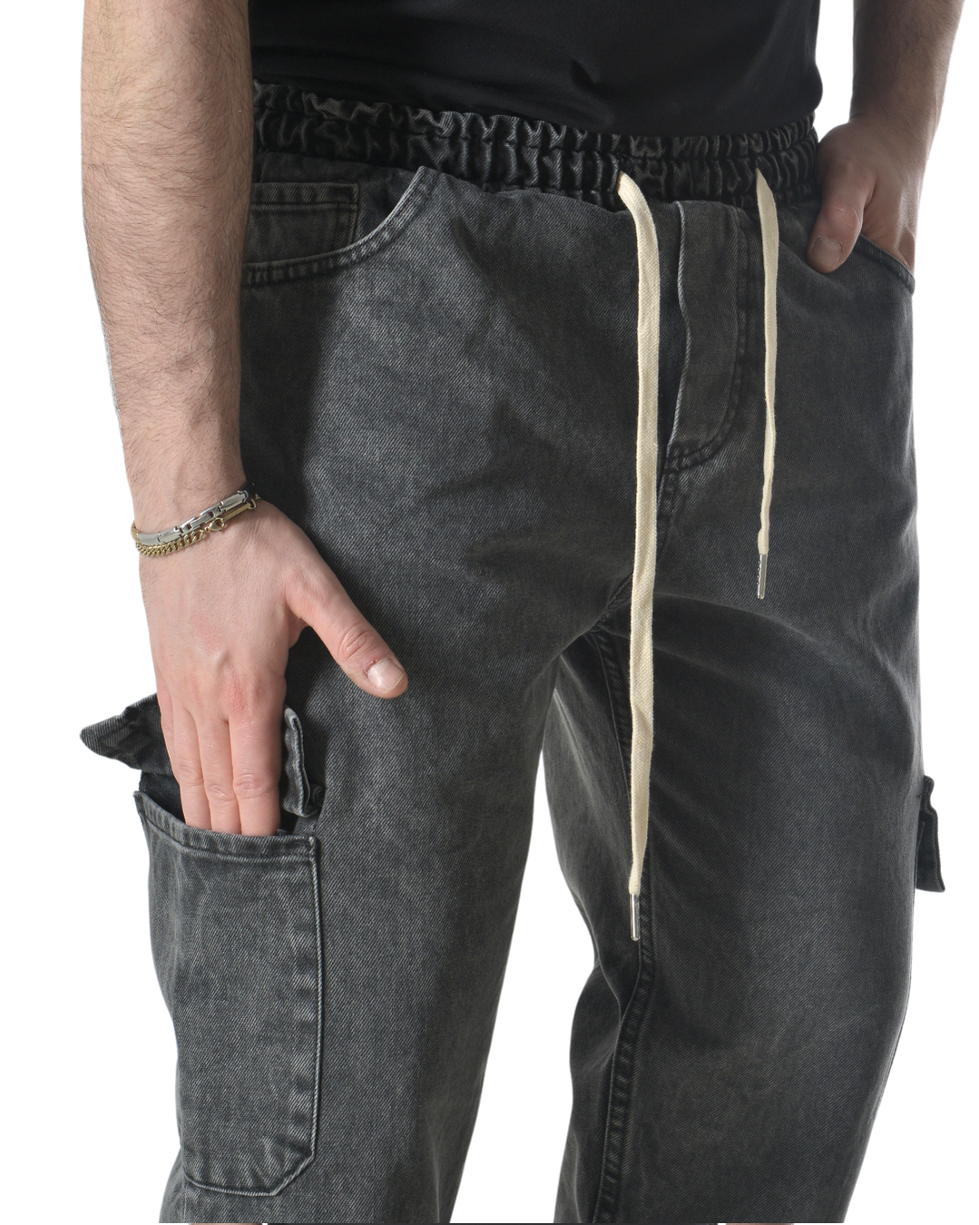 Jeans cargo art varenne loose fit denim grigio scuro