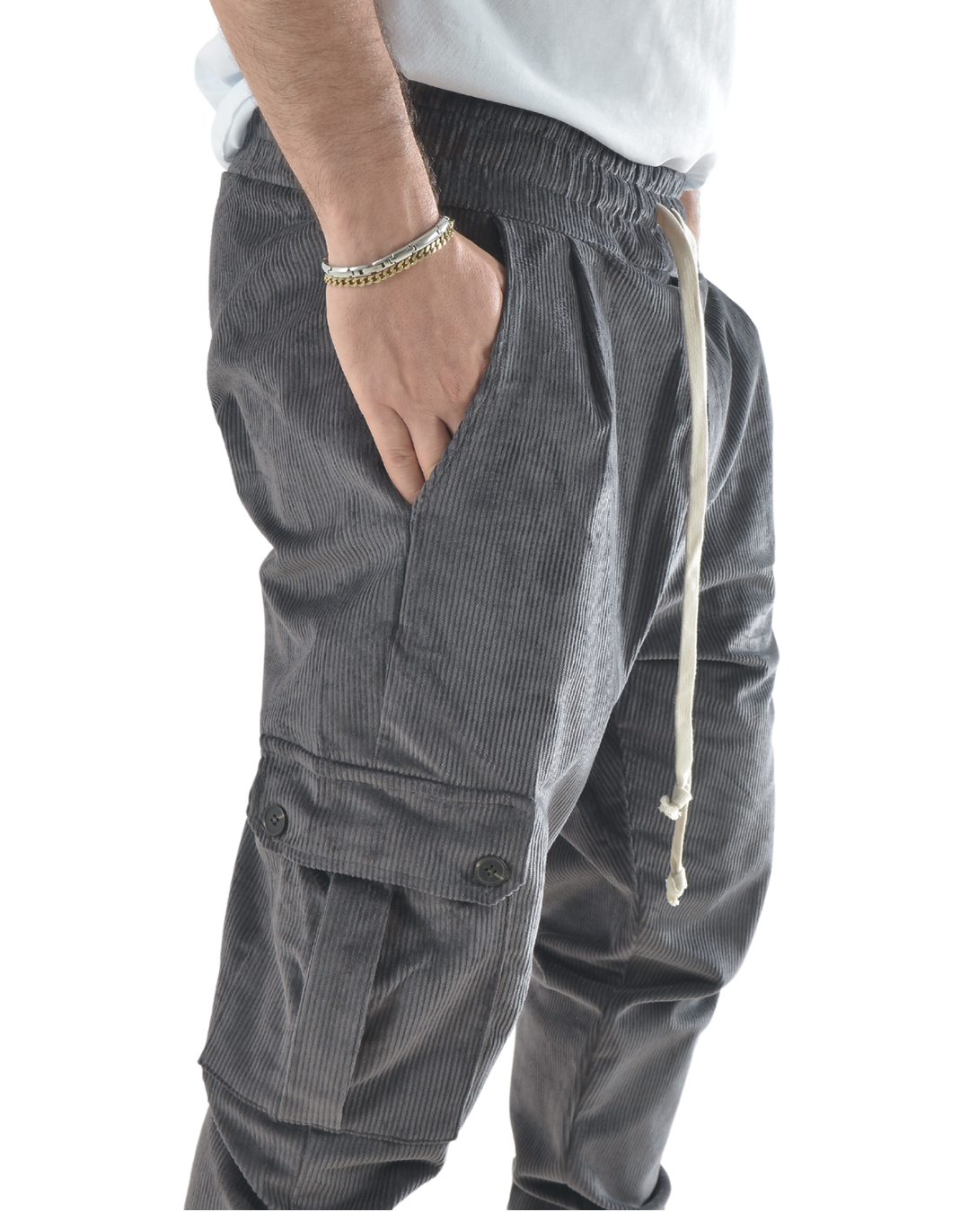 Pantalaccio cargo a costine vellutato grigio scuro art 9151