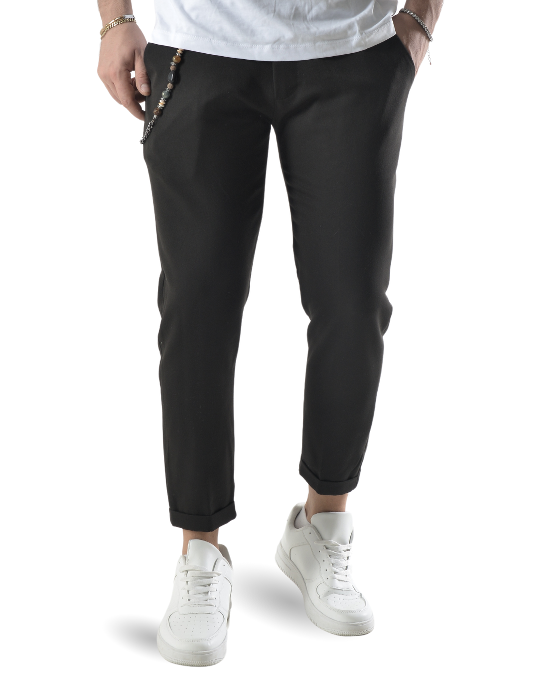 Pantalone elegante capri con catenella laterale art 8095 nero