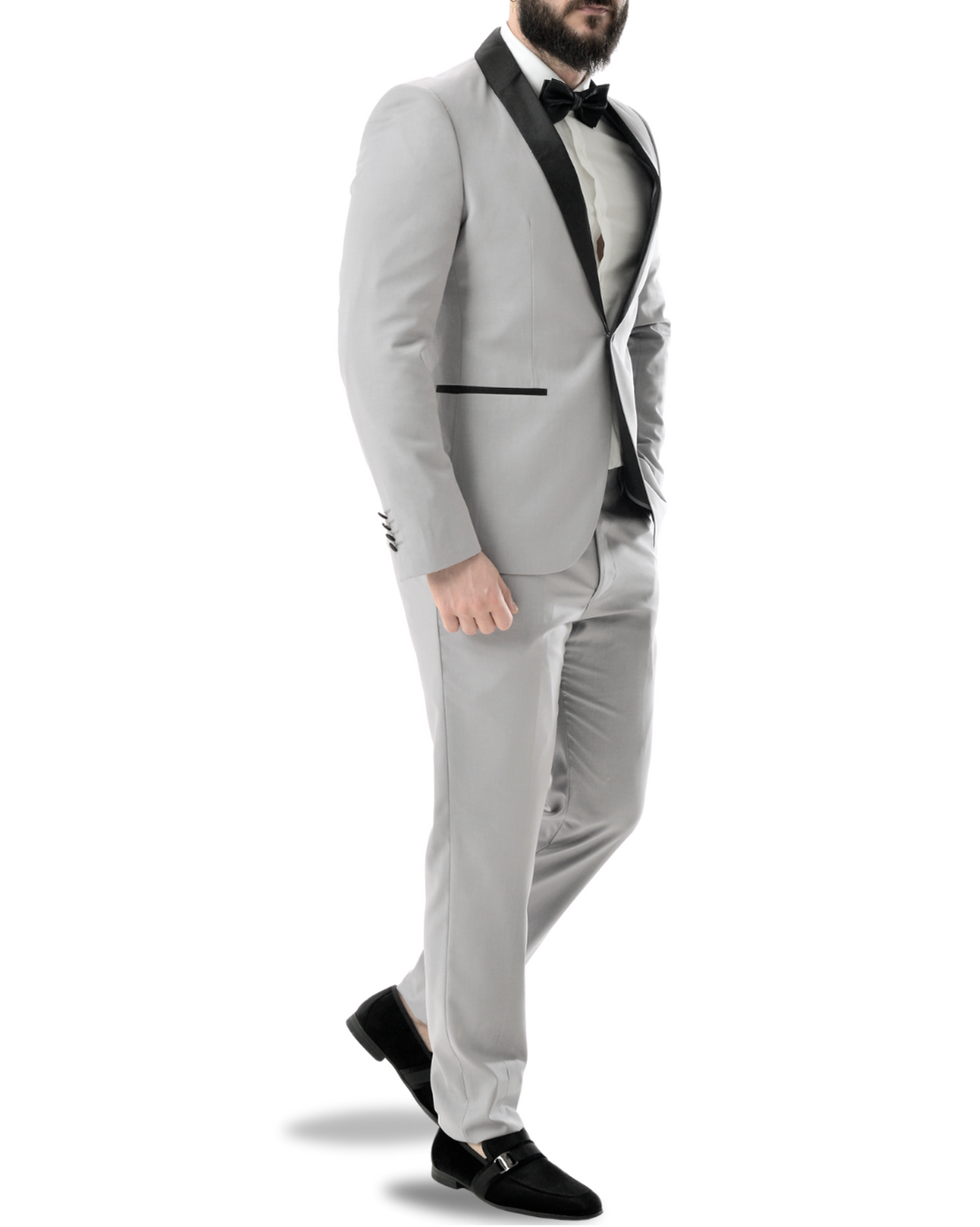 Abito completo giacca e pantalone smoking grigio perla