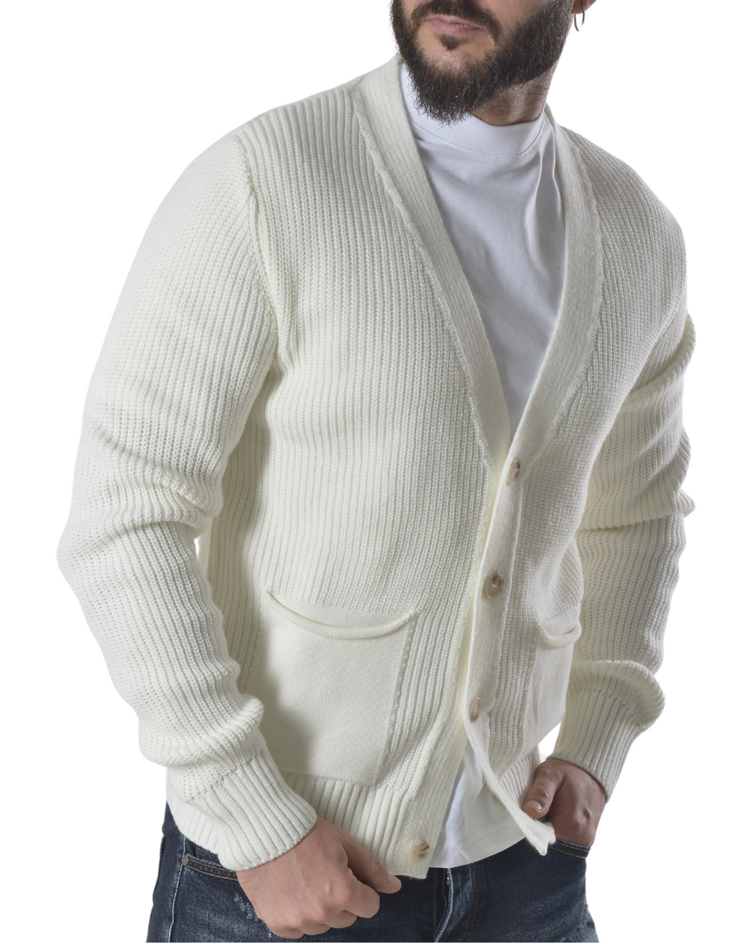 Cardigan con tasche frontali art 019 bianco panna