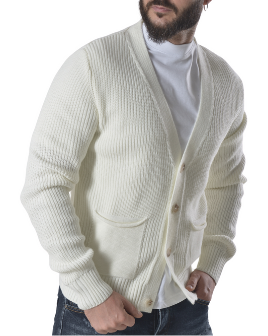 Cardigan con tasche frontali art 019 bianco panna