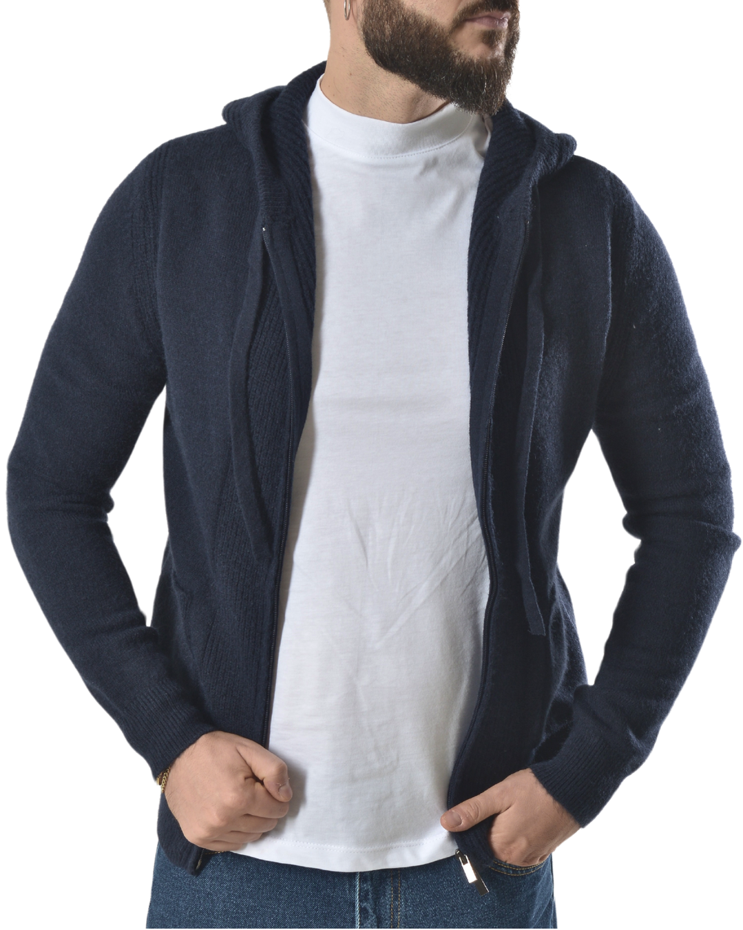 Cardigan con zip frontale art 746 blu scuro