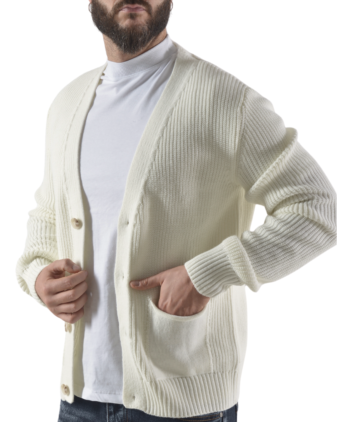 Cardigan con tasche frontali art 019 bianco panna